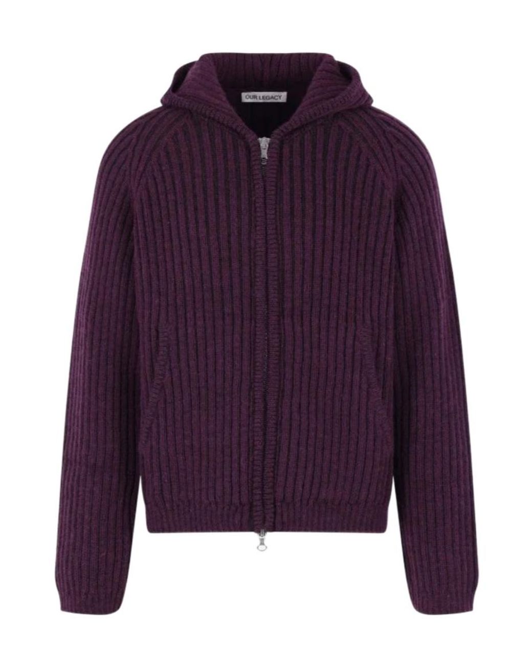 Our Legacy Purple Ribbed Hooded Knit Cardigan for men