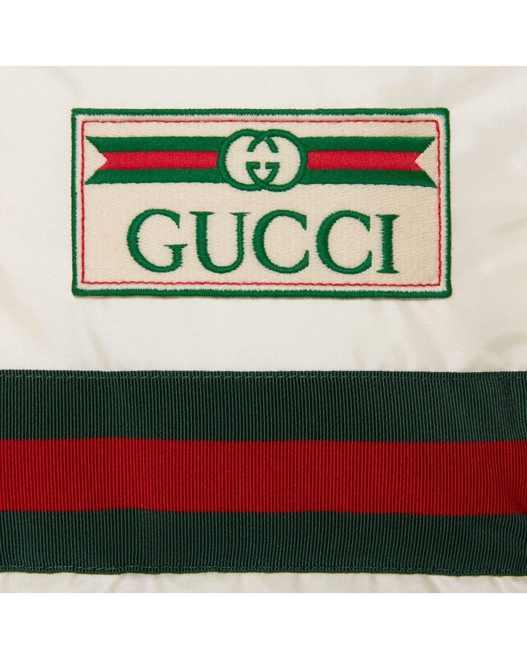 Gucci White Logo-Patch Padded Bomber Jacket