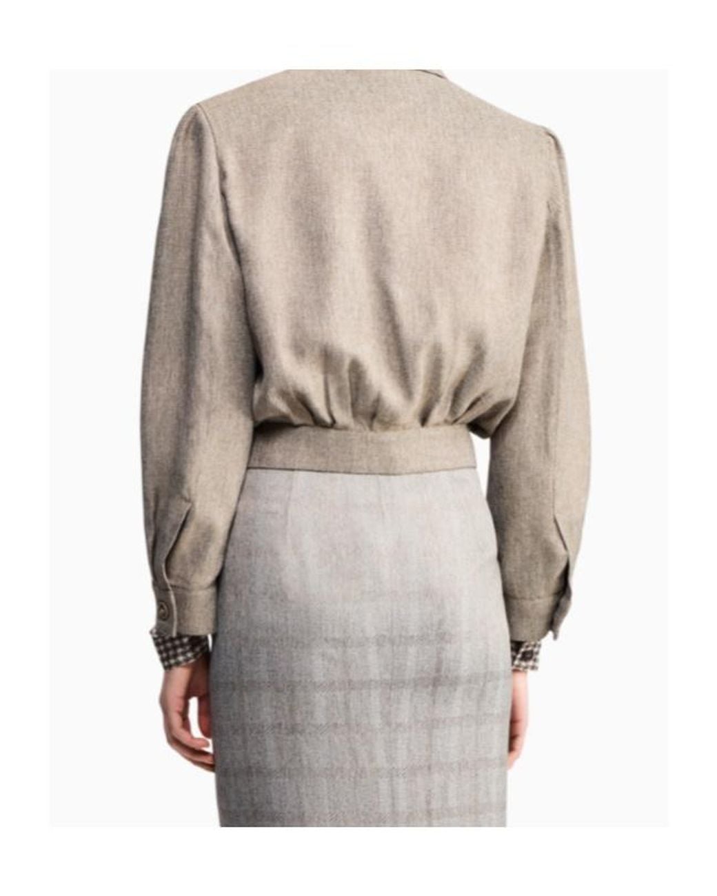 Giorgio Armani Gray Cropped Twill Caban Coat