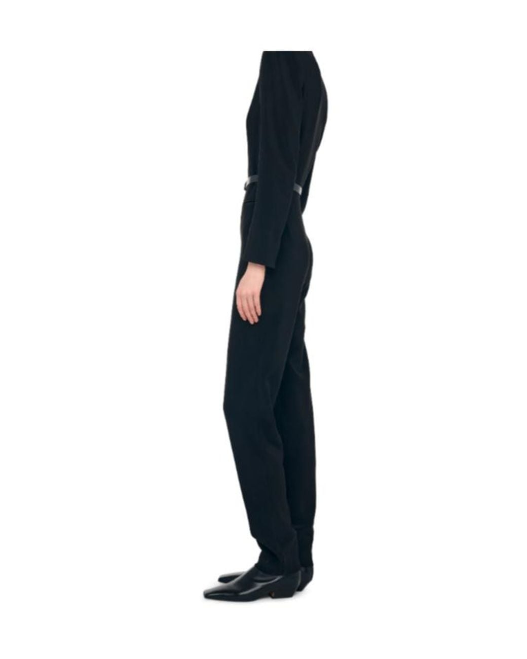 Norma Kamali Black Ls V Neck Zip Front Tapered Jumpsuit