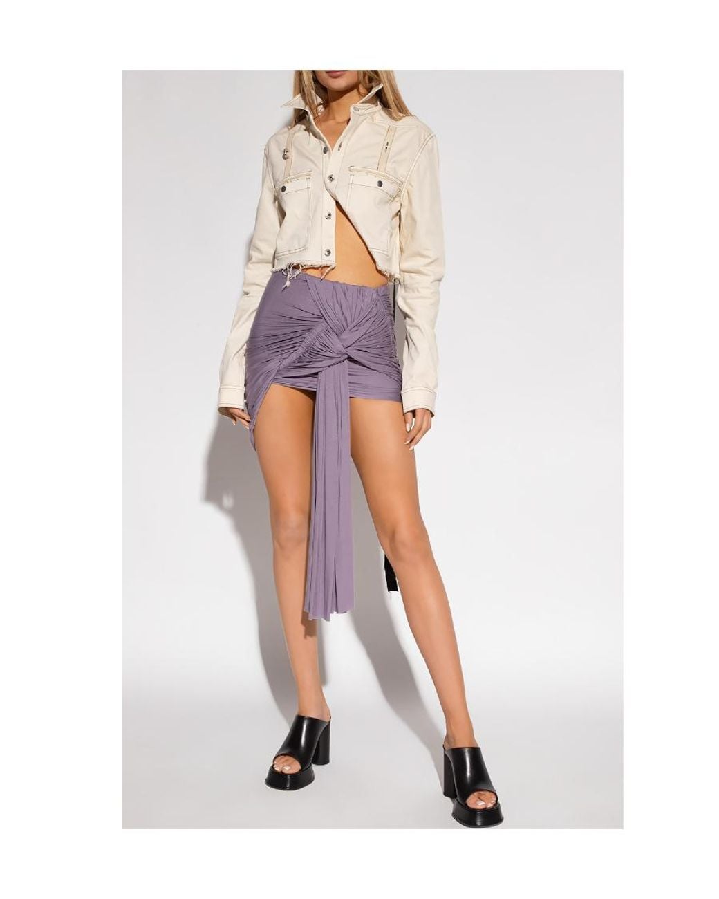 Rick Owens White Frayed Detailed Denim Jacket