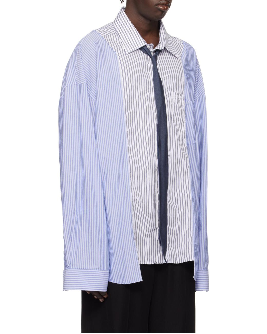 Balenciaga Blue Striped Long-Sleeved Shirt for men