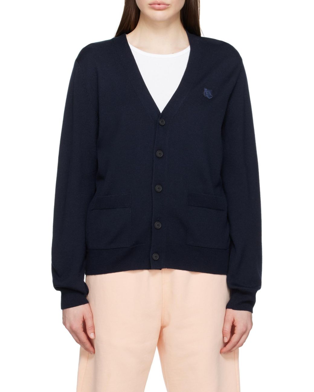 Maison Kitsuné Blue Maison Kitsuné Fox Head Patch Knit Cardigan for men