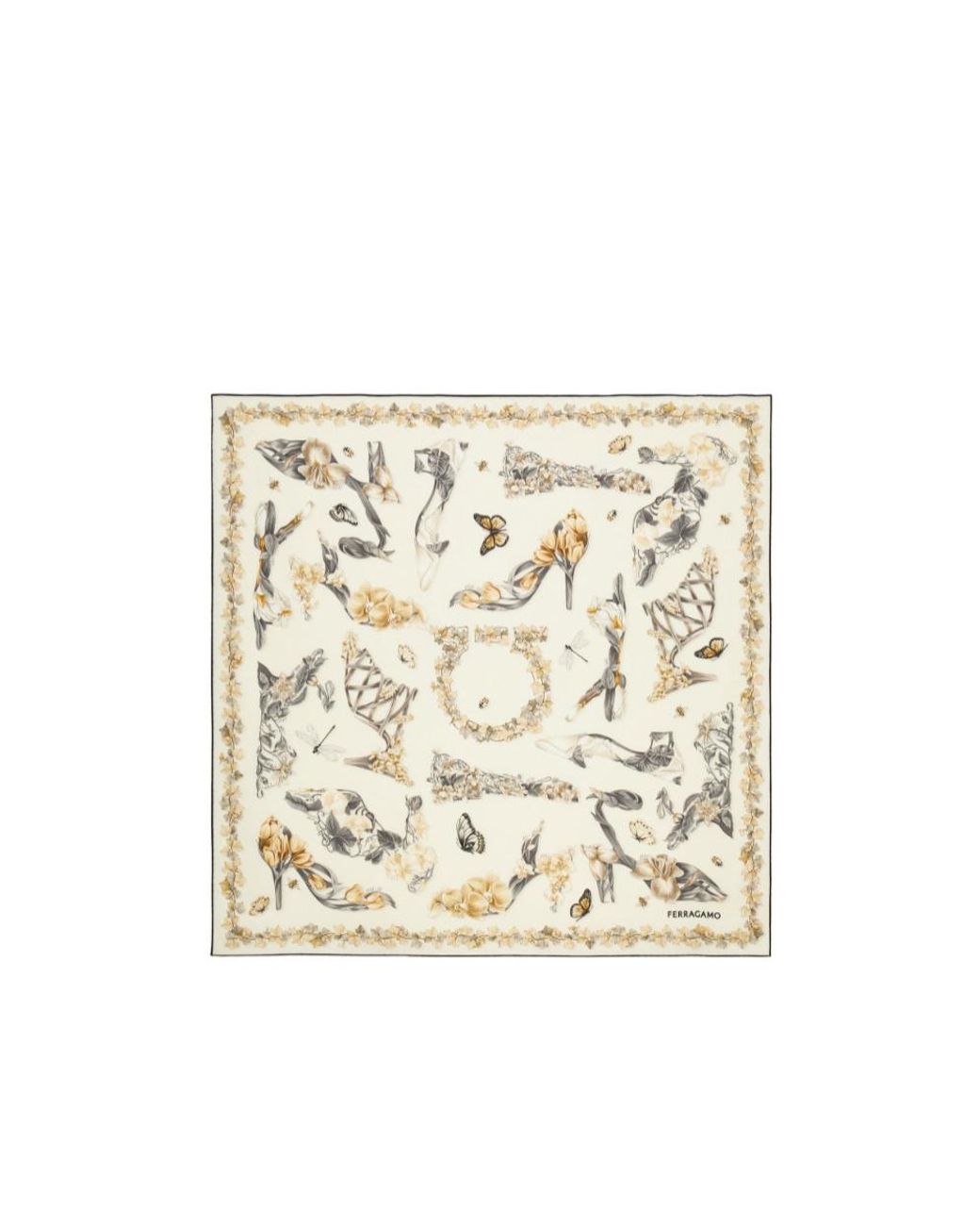 Ferragamo White Printed Silk Scarf