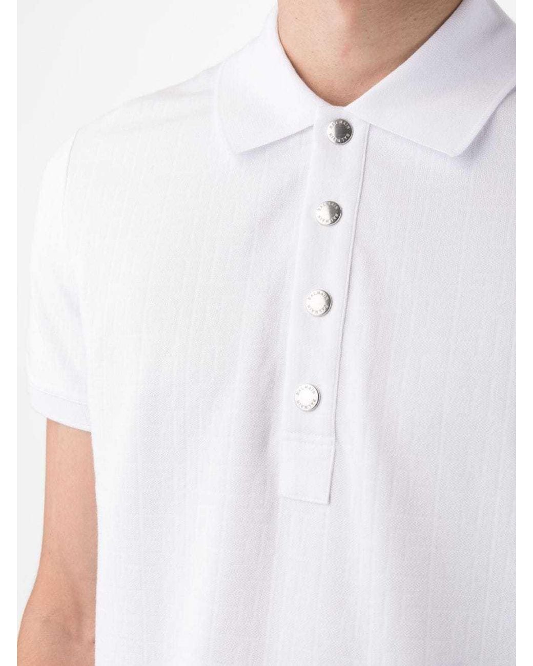 Balmain White Monogram-Patterned Polo Shirt for men