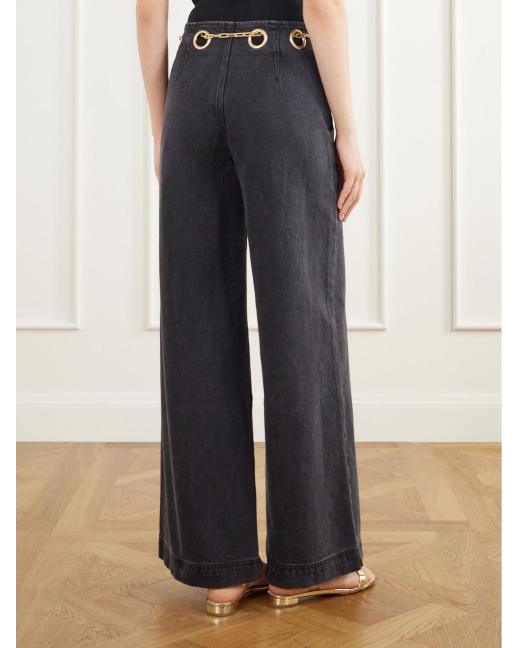 Cult Gaia Black Embellished Low-Rise Flared Jeans