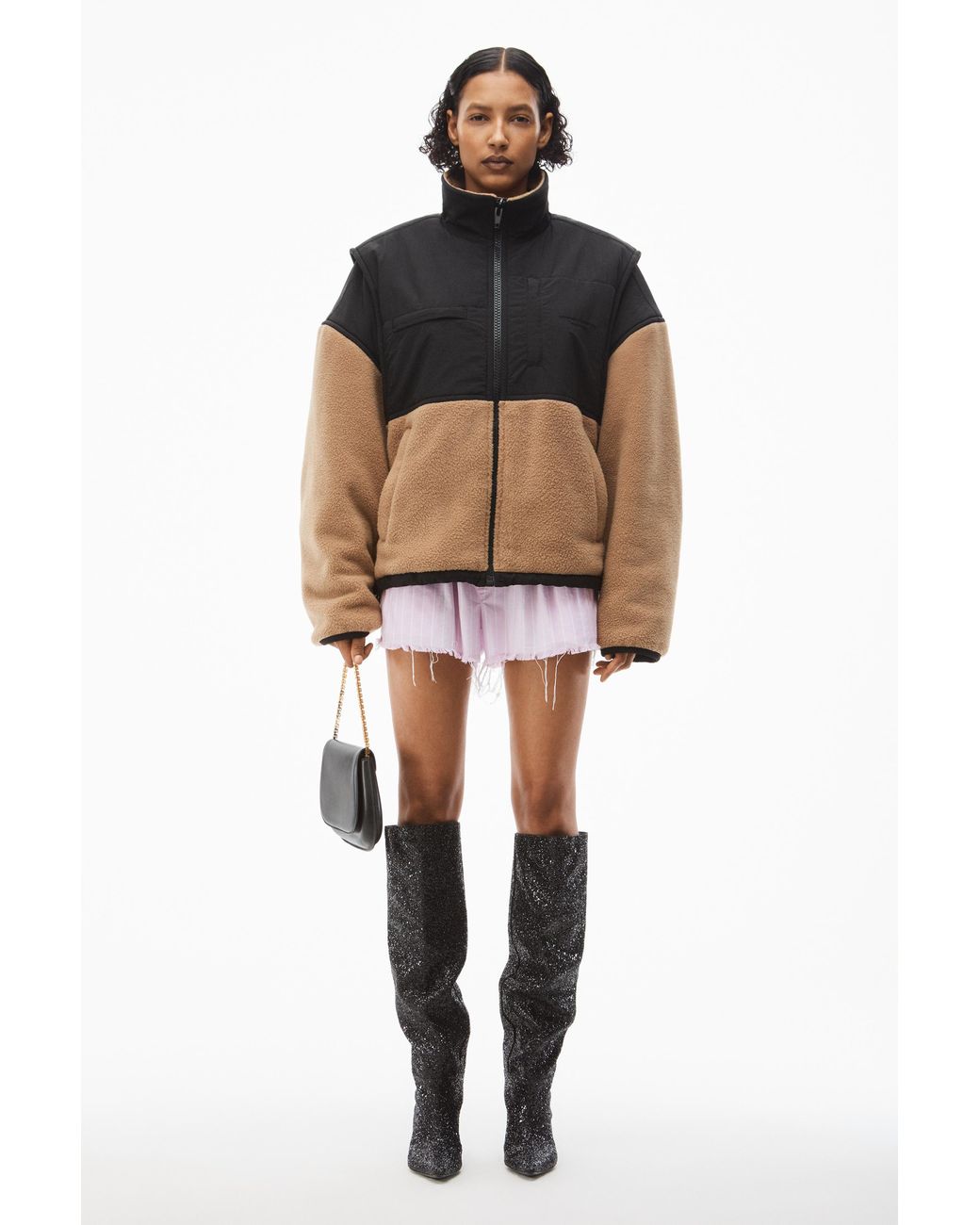 Alexander Wang Brown Panelled Zip Fleece Jacket