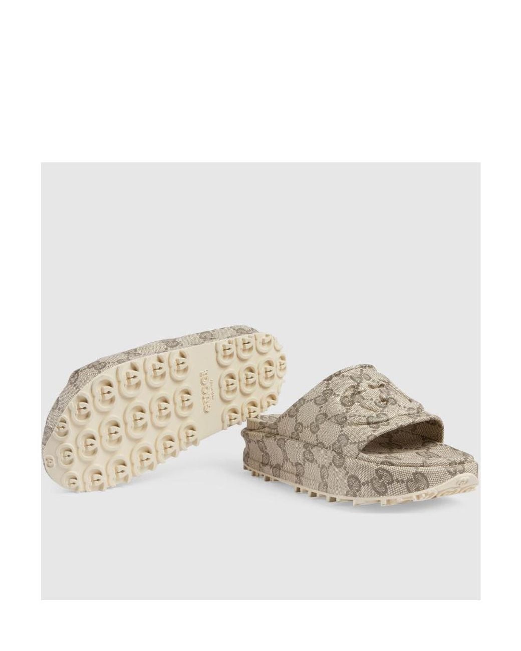 Gucci White Monogram Motif Platform Slides for men