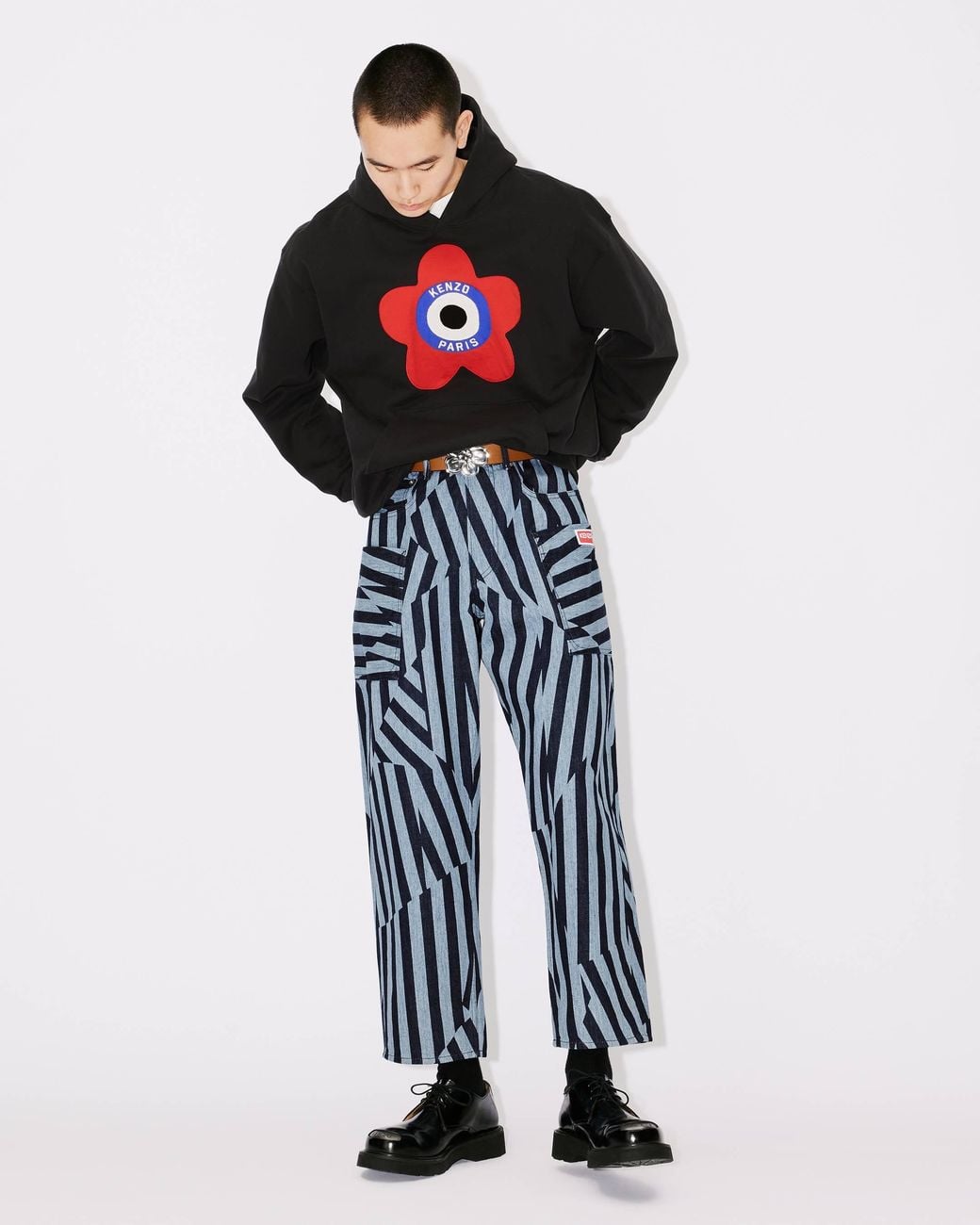 KENZO Black Target Logo-Embroidered Drop Shoulder Hoodie for men