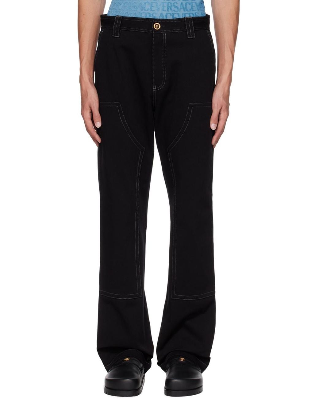 Versace Black Straight-Leg Cotton Trousers for men