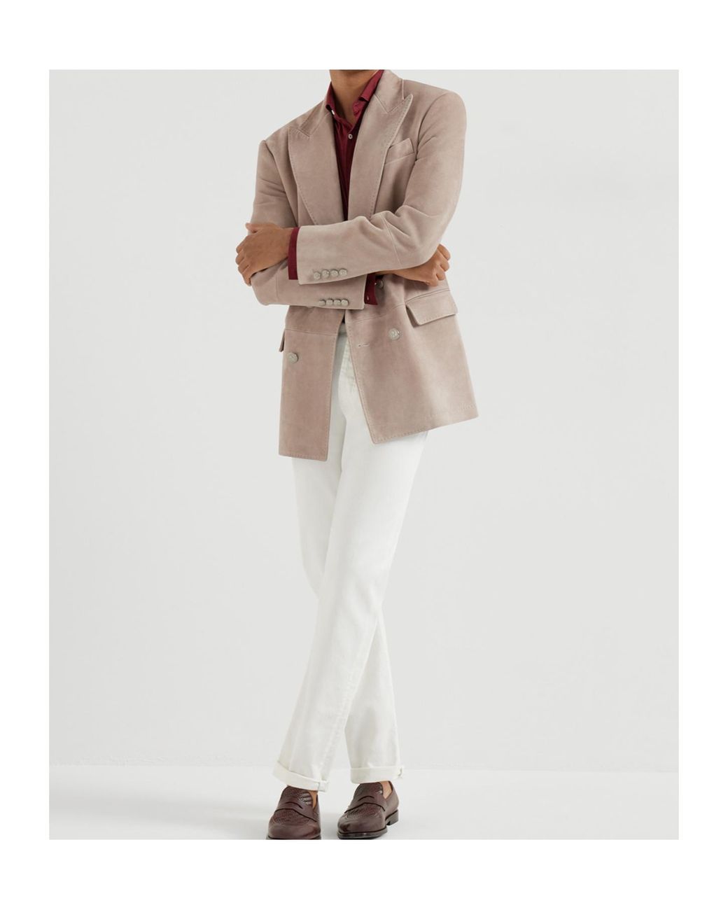 Brunello Cucinelli Brown Country Suede One-And-A-Half Breasted Blazer With Metal Buttons for men