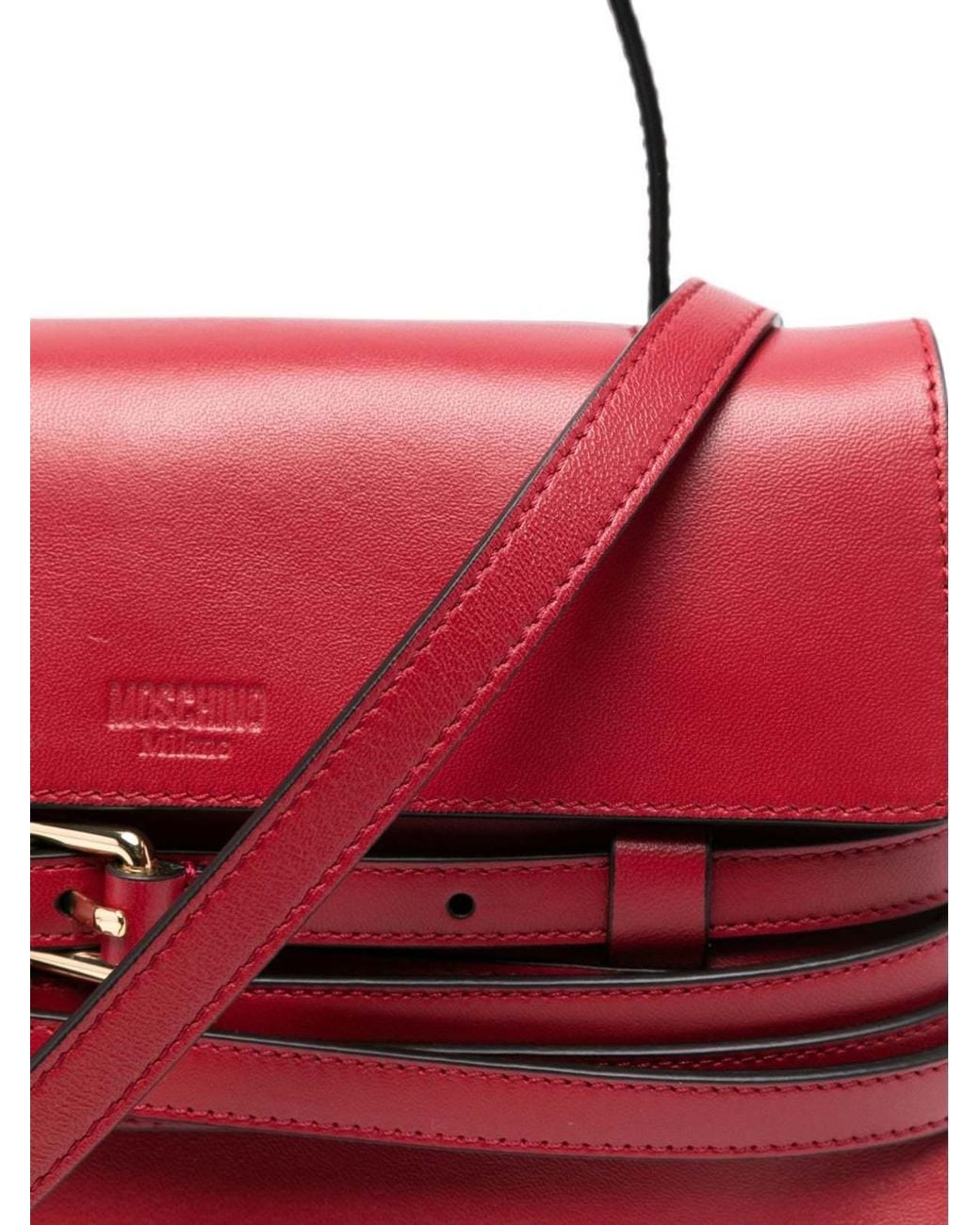 Moschino Red Belt-Detail Leather Tote Bag