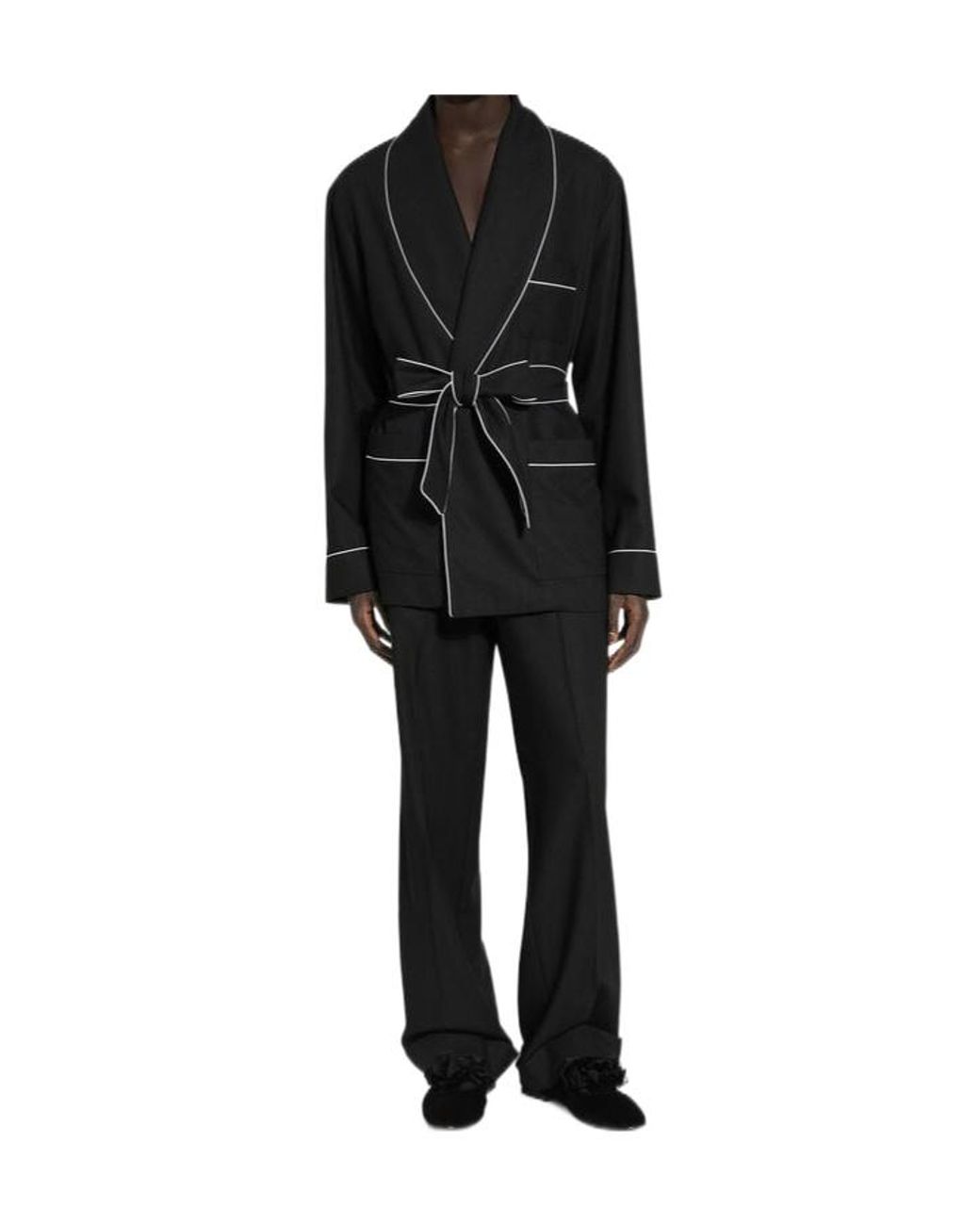 Dolce & Gabbana Black Piping Detailed Pajama Pants for men