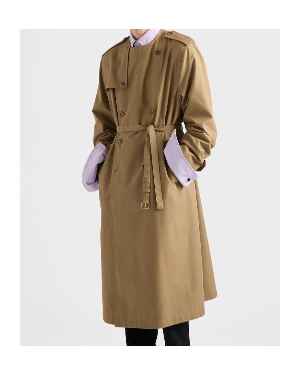 Prada Natural Double-Breasted Belted Coat for men