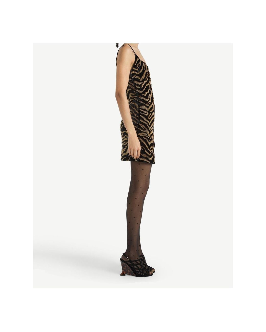 Balmain Black Sleeveless Tiger Embroidered Velvet Mini Wrap Dress