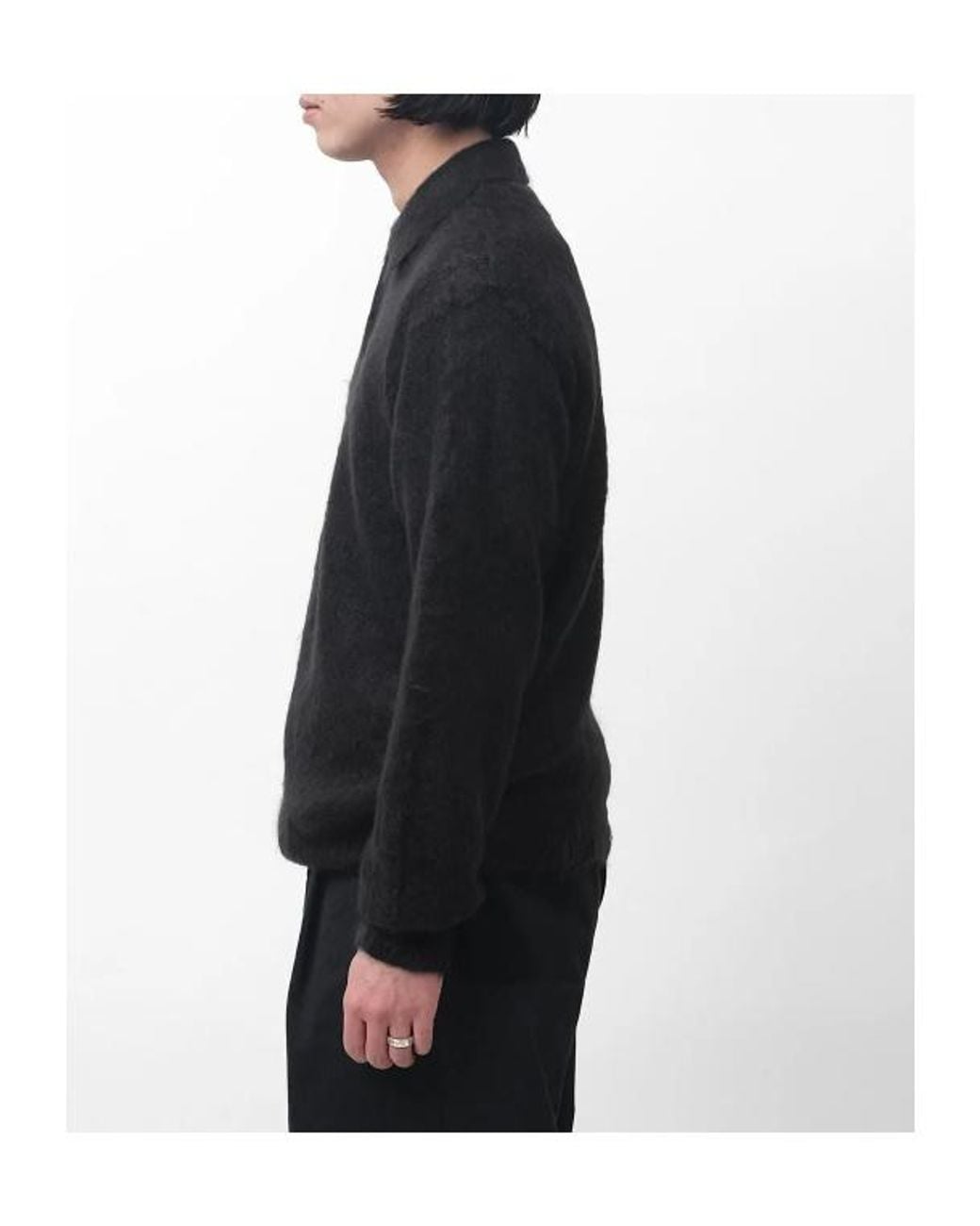 Auralee Black Long-Sleeve Polo-Collar Sweater for men