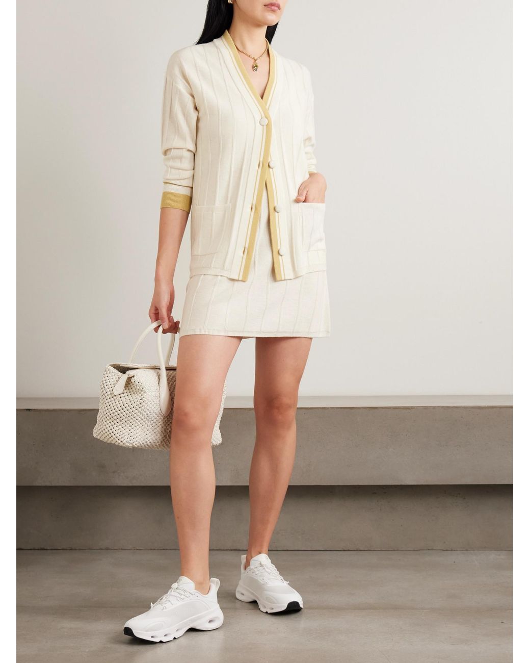 Eres White Striped Ribbed Wool And Cashmere-Blend Cardigan