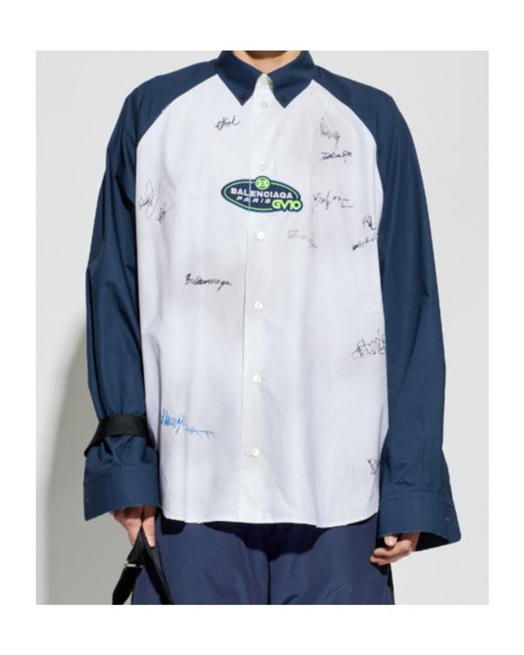 Balenciaga Blue Logo Patch Long-Sleeve Shirt for men