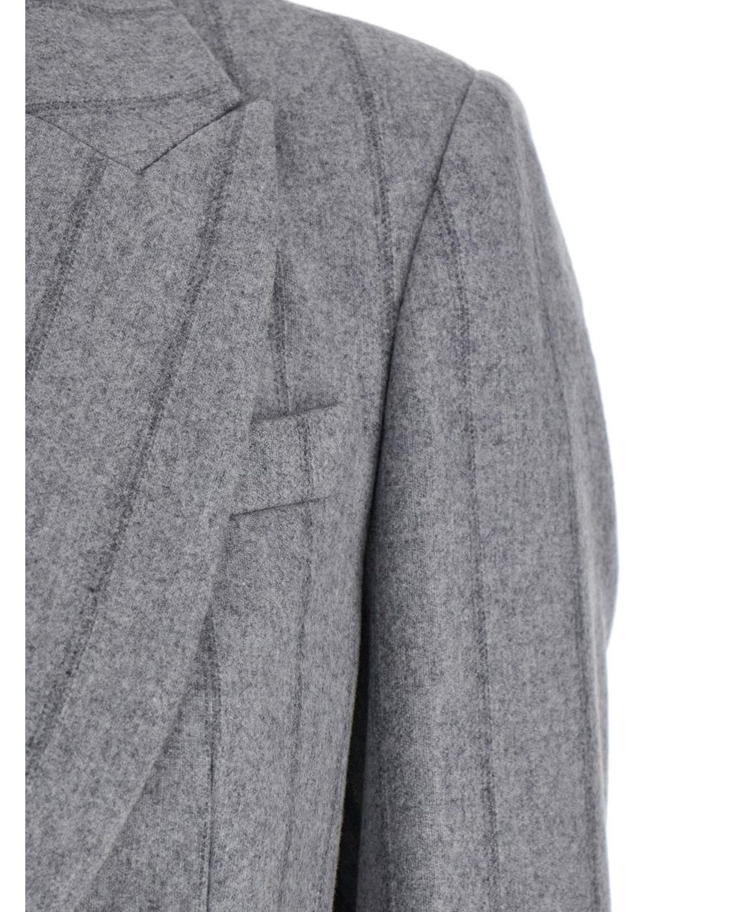 Brunello Cucinelli Blue Striped Cropped Flannel Blazer