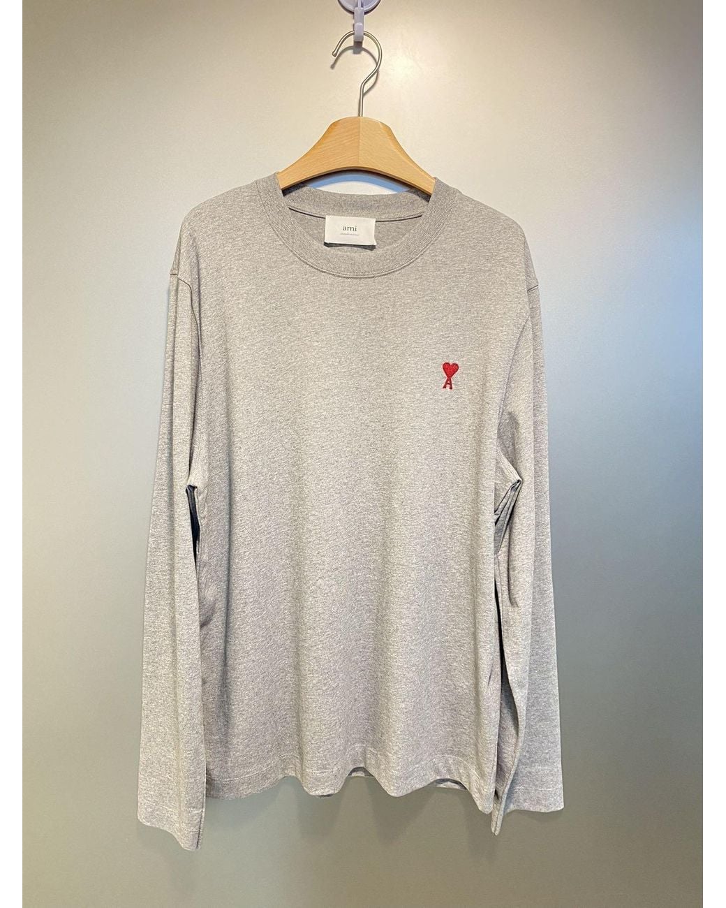 AMI Gray Round Collar And Long-Sleeved T-Shirt for men