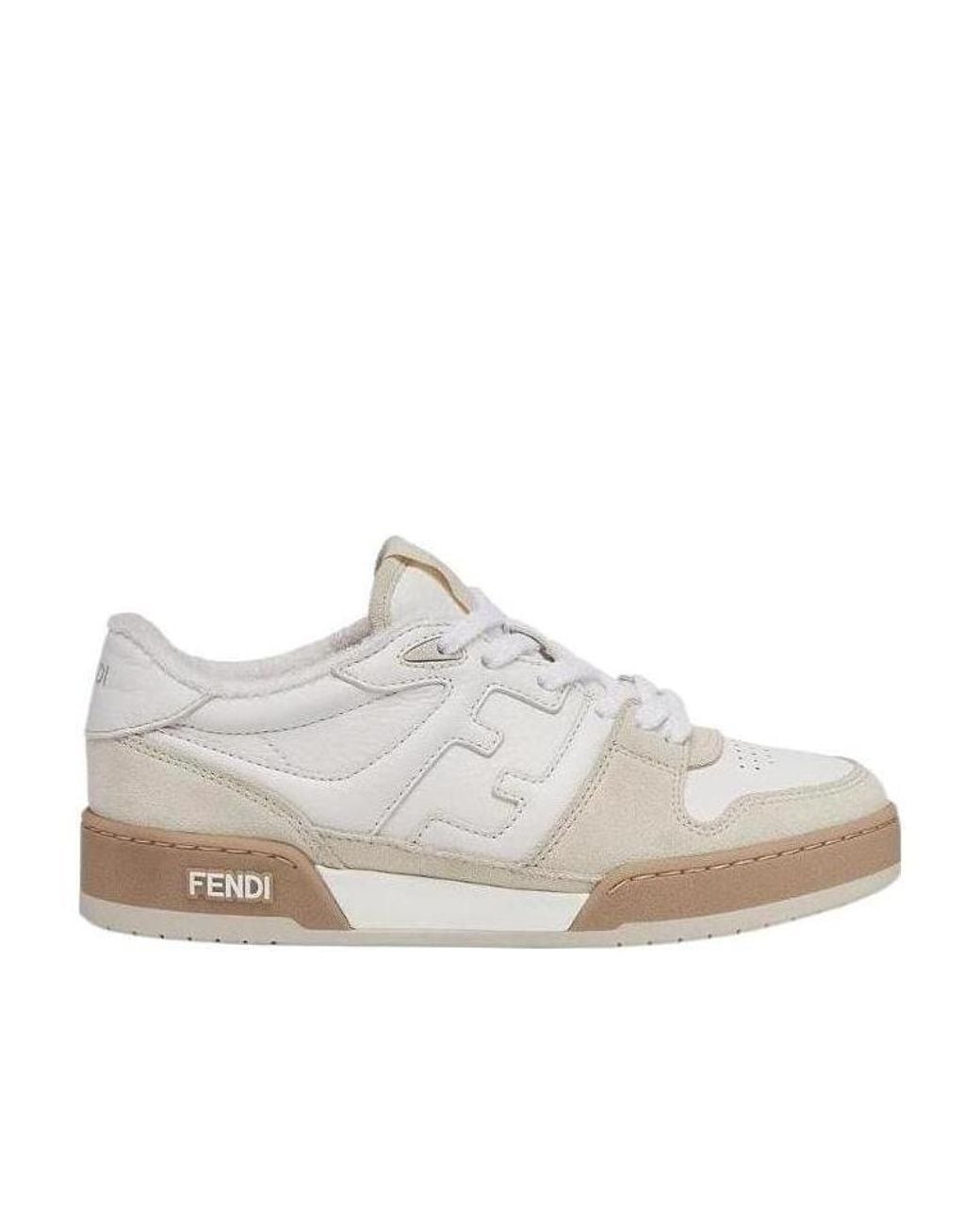Fendi White Round Toe Lace-Up Sneakers