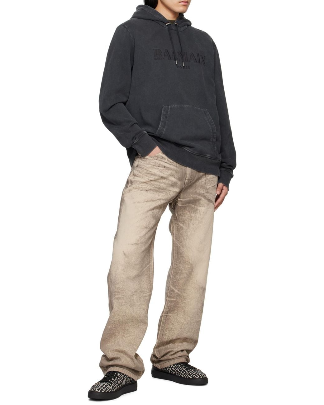 Balmain Black Vintage Logo Embroidered Hoodie for men