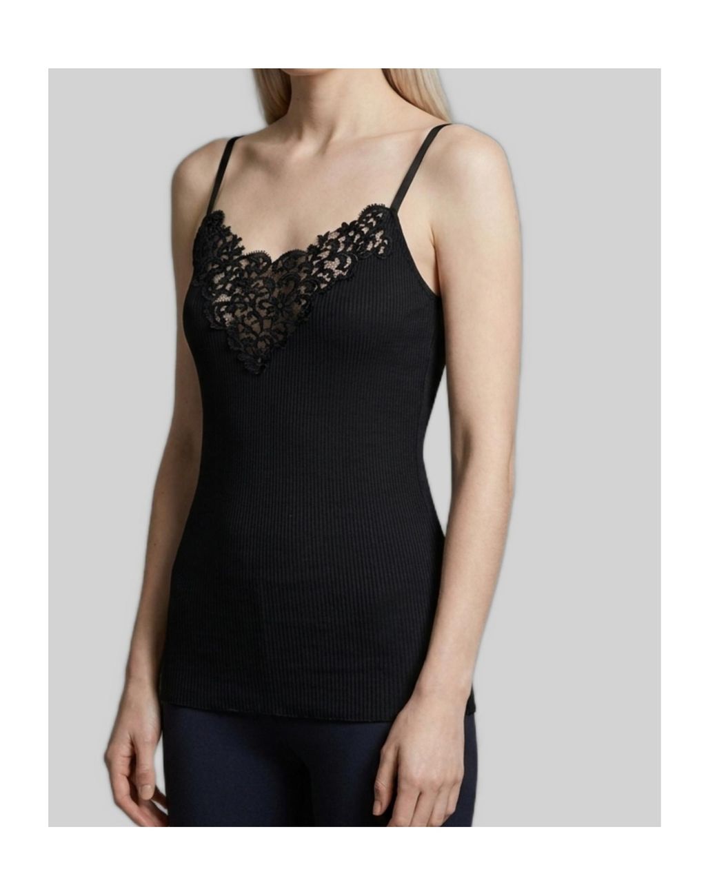 Saint Laurent Black Guipure Ribbed Tank Top