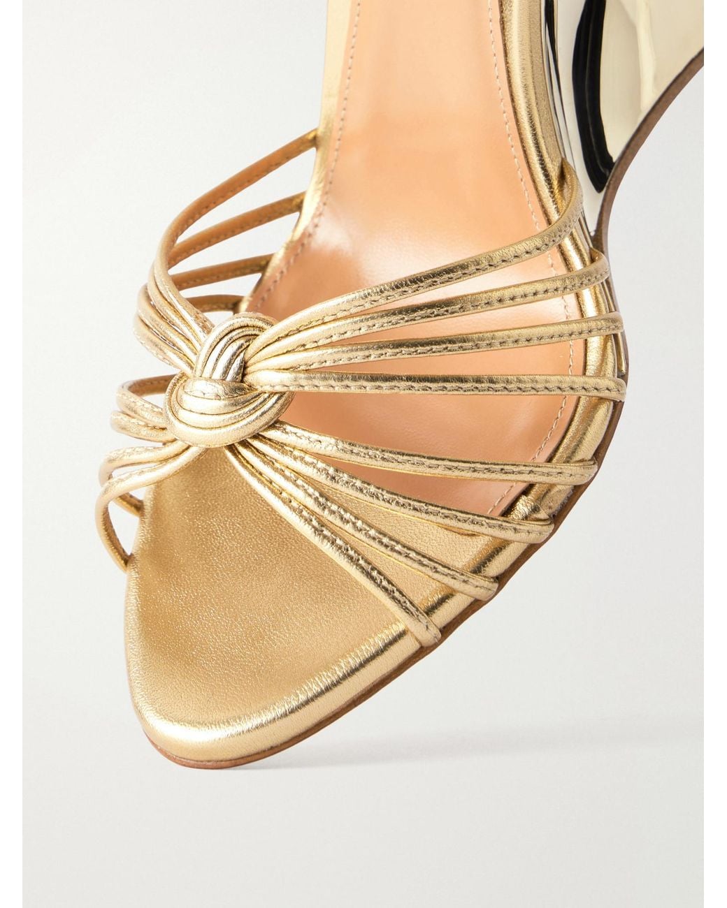 Aquazzura Serenity 95 Metallic Leather Wedge Sandals