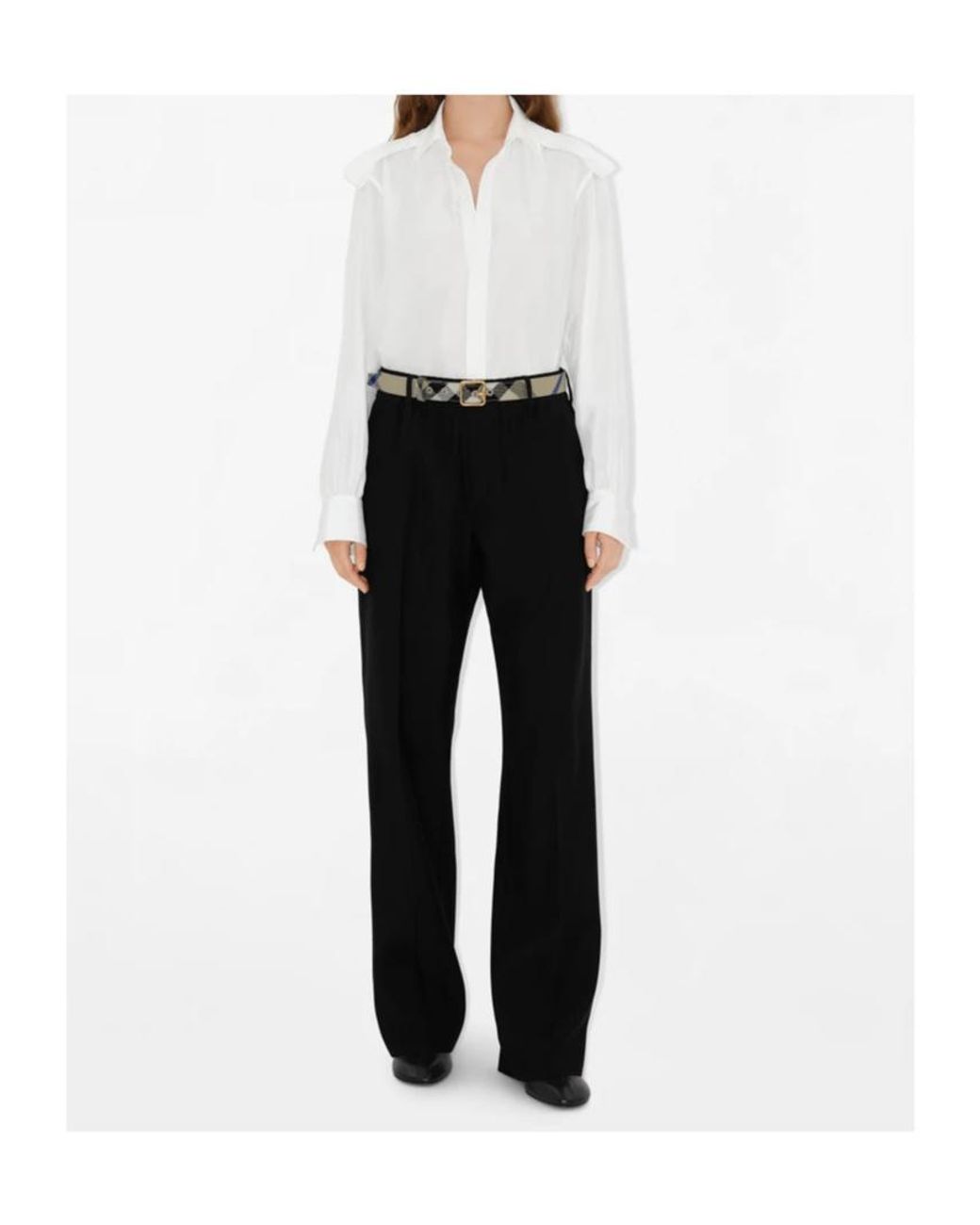 Burberry White Tartan-Patterned Leather Belt