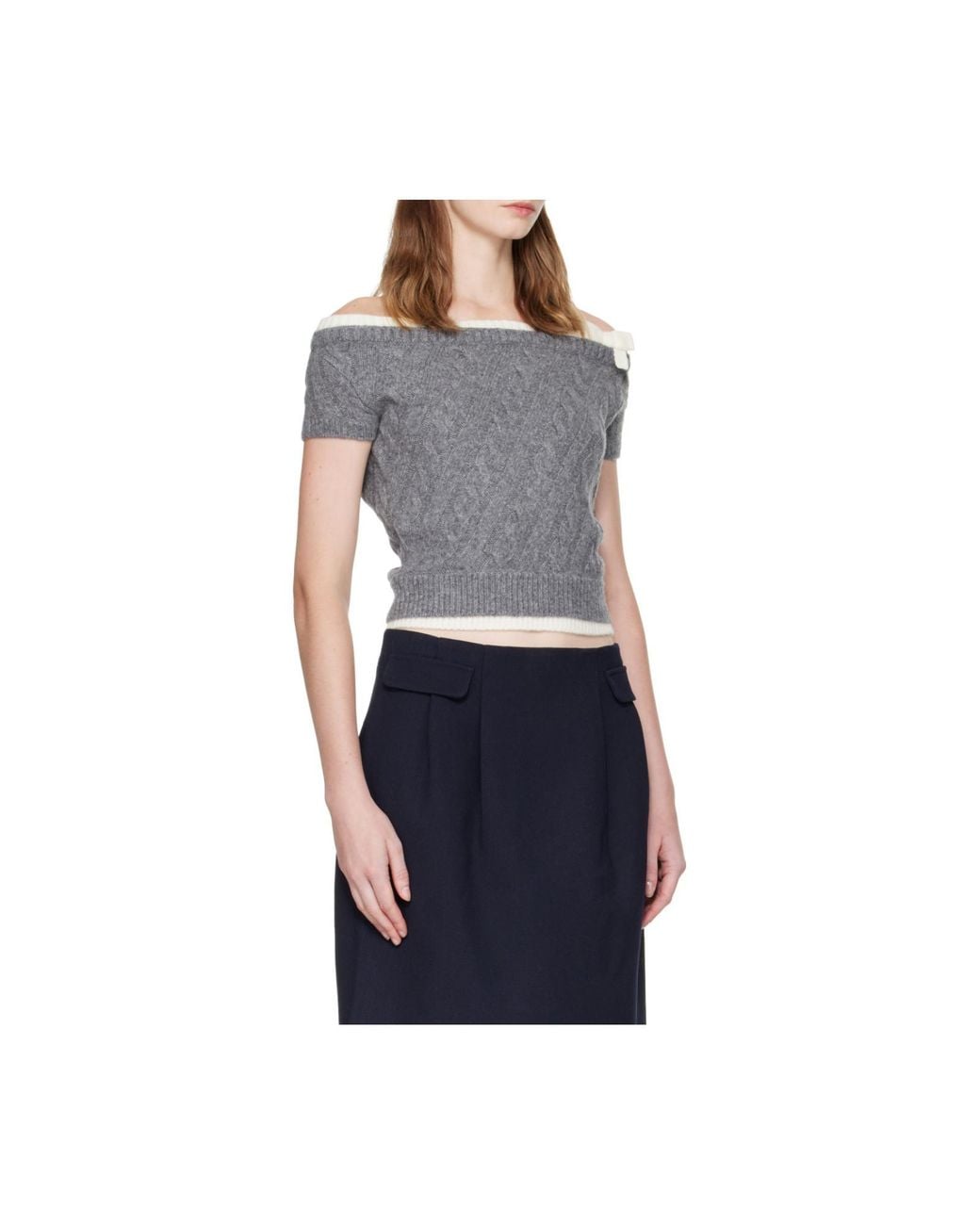 ShuShu/Tong Gray Shushu/Tong Bow Boat-Neck Knitted Top