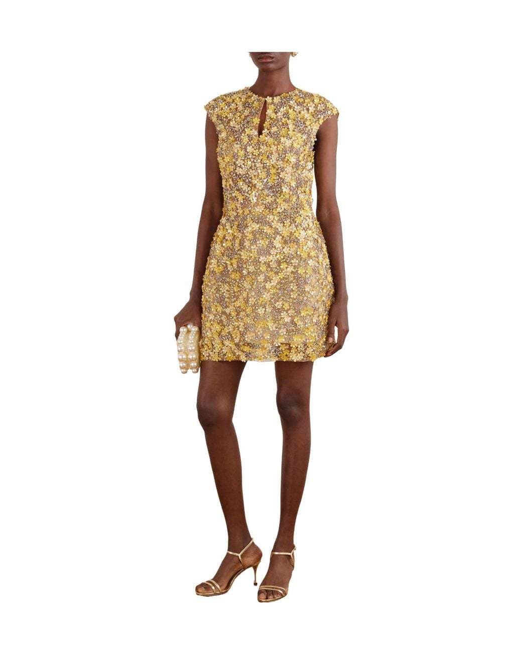 Oscar de la Renta Metallic Embellished Tulle Mini Dress