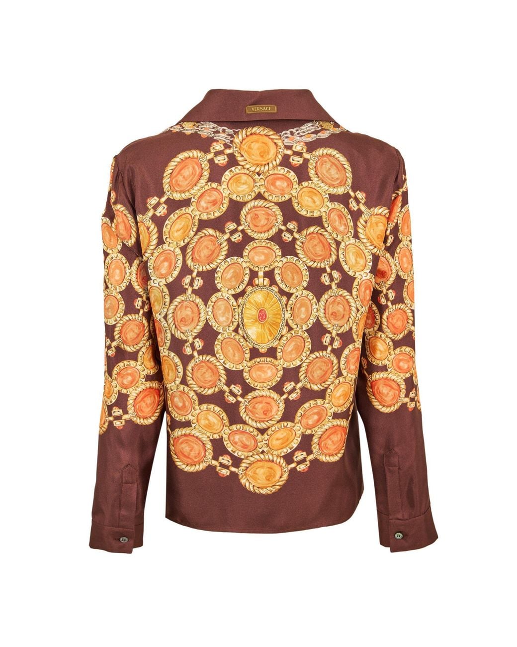 Versace Brown Silk Long Sleeve Patterned Shirt