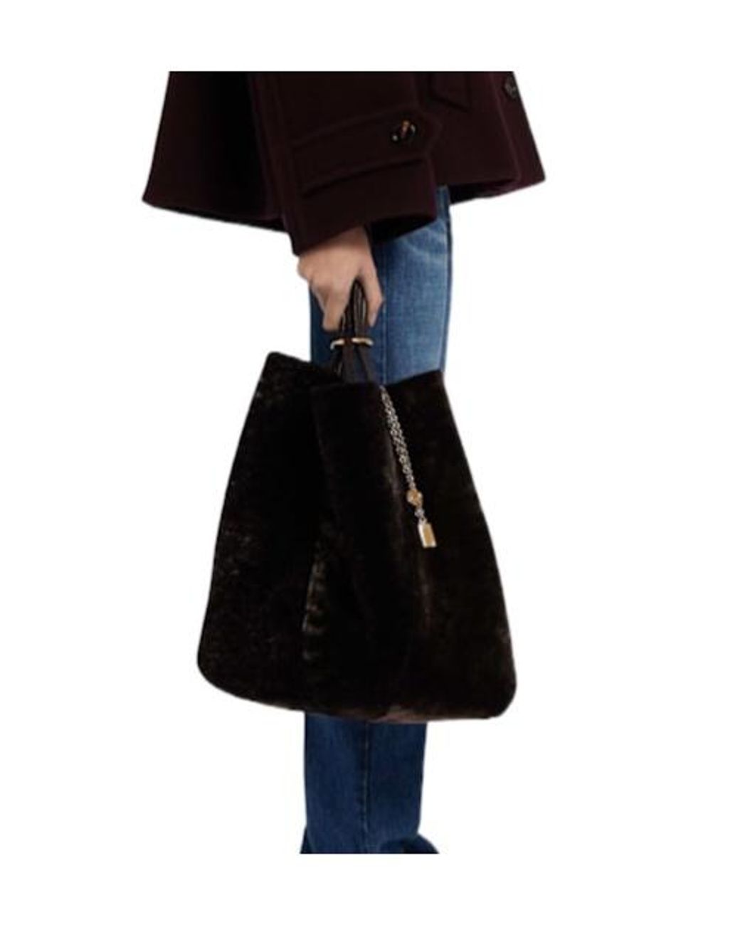 Chloé Black Large Spin Faux Fur Tote Bag