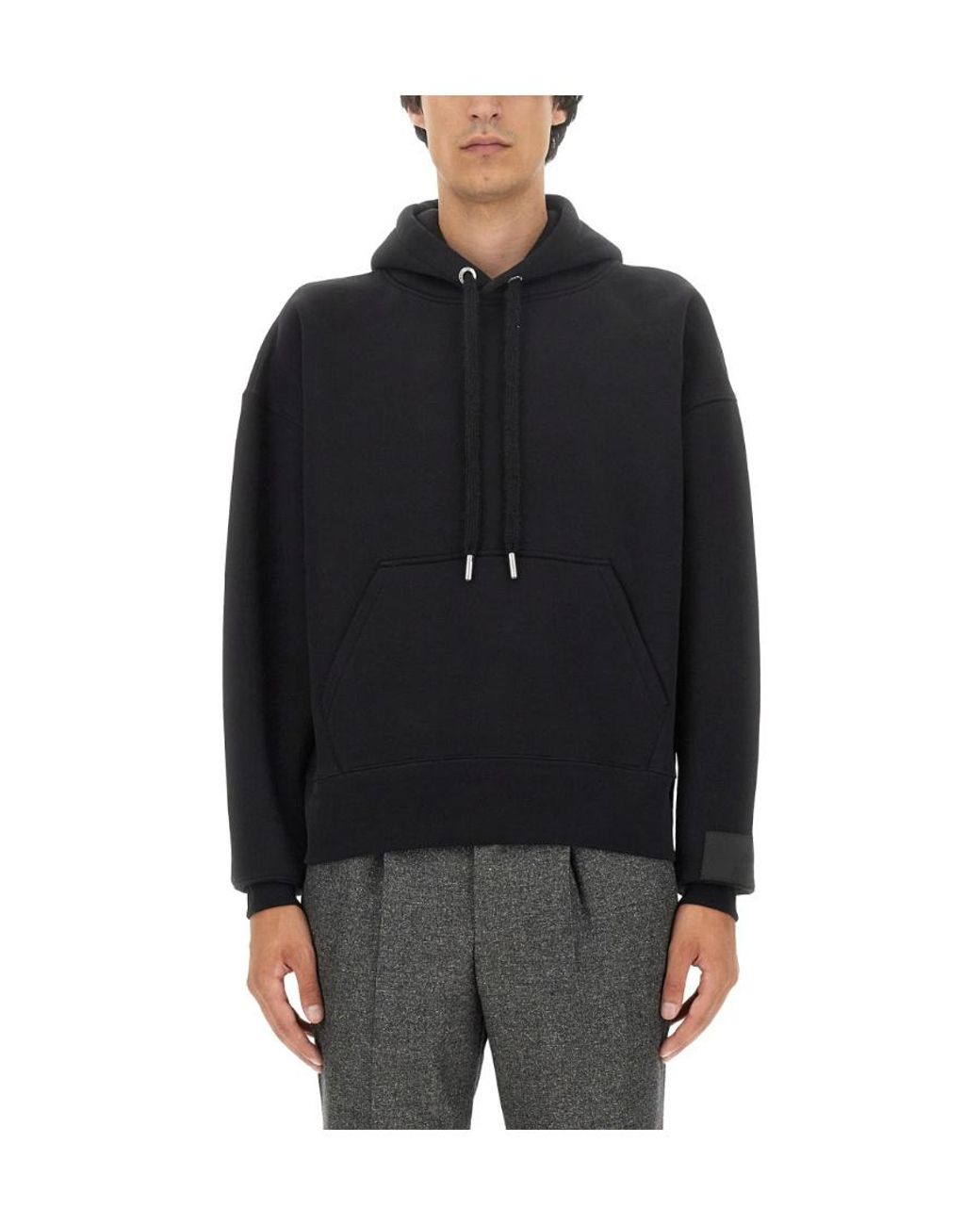 AMI Black Long-Sleeved Drawstring Hoodie for men