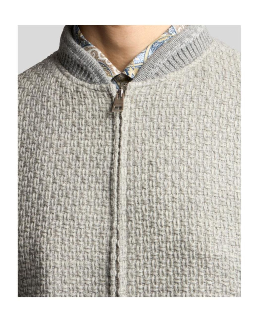 Etro Gray Chunky Knitted Bomber Jacket for men