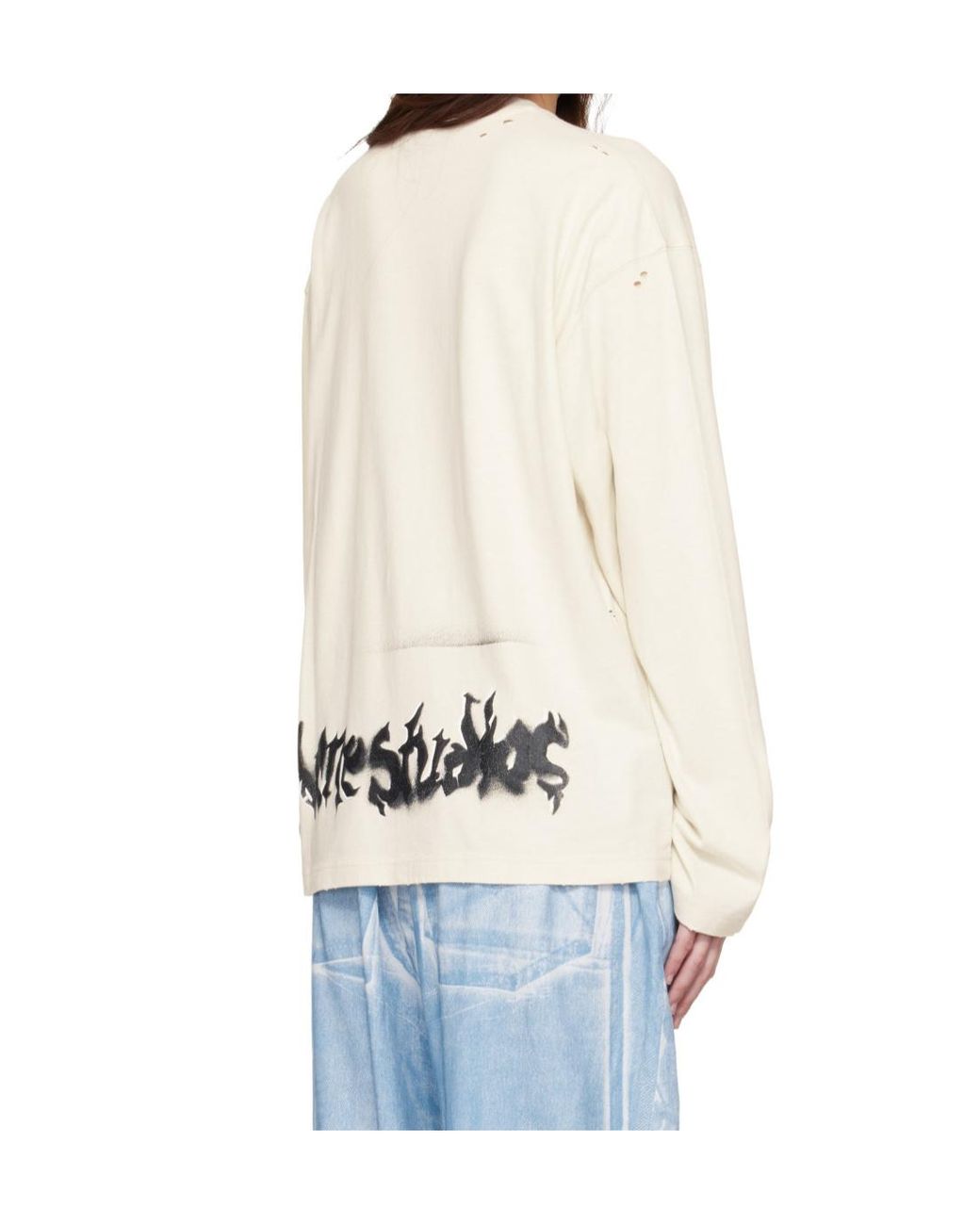 Acne White Logo-Print Distressed T-Shirt