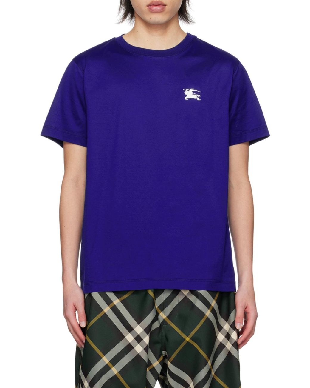 Burberry Blue Edk Embroidered Cotton T-Shirt for men