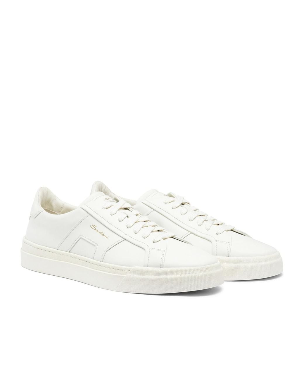 Santoni White Double Buckle Lace-Up Sneakers for men