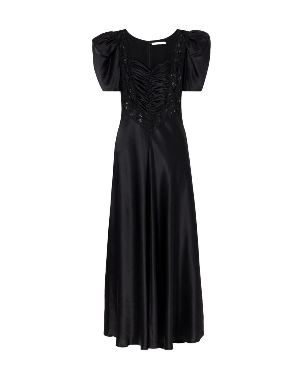 Rodarte Black Lace-Trimmed Silk-Satin Gown