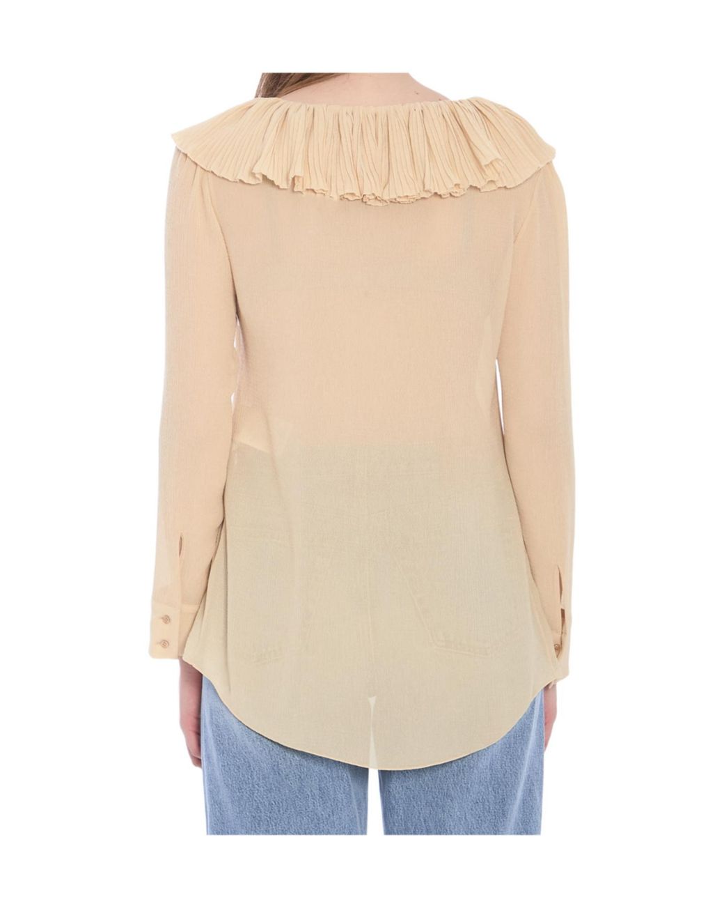 Saint Laurent Natural Ruffled V-Neck Blouse
