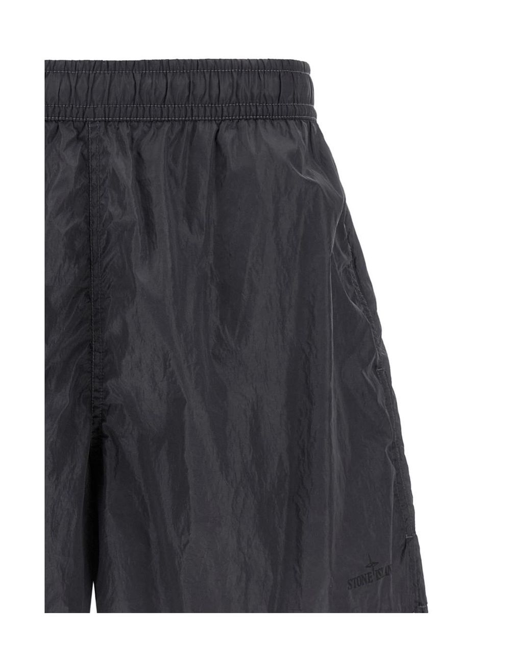 Stone Island Gray Logo Printed Swim Shorts for men
