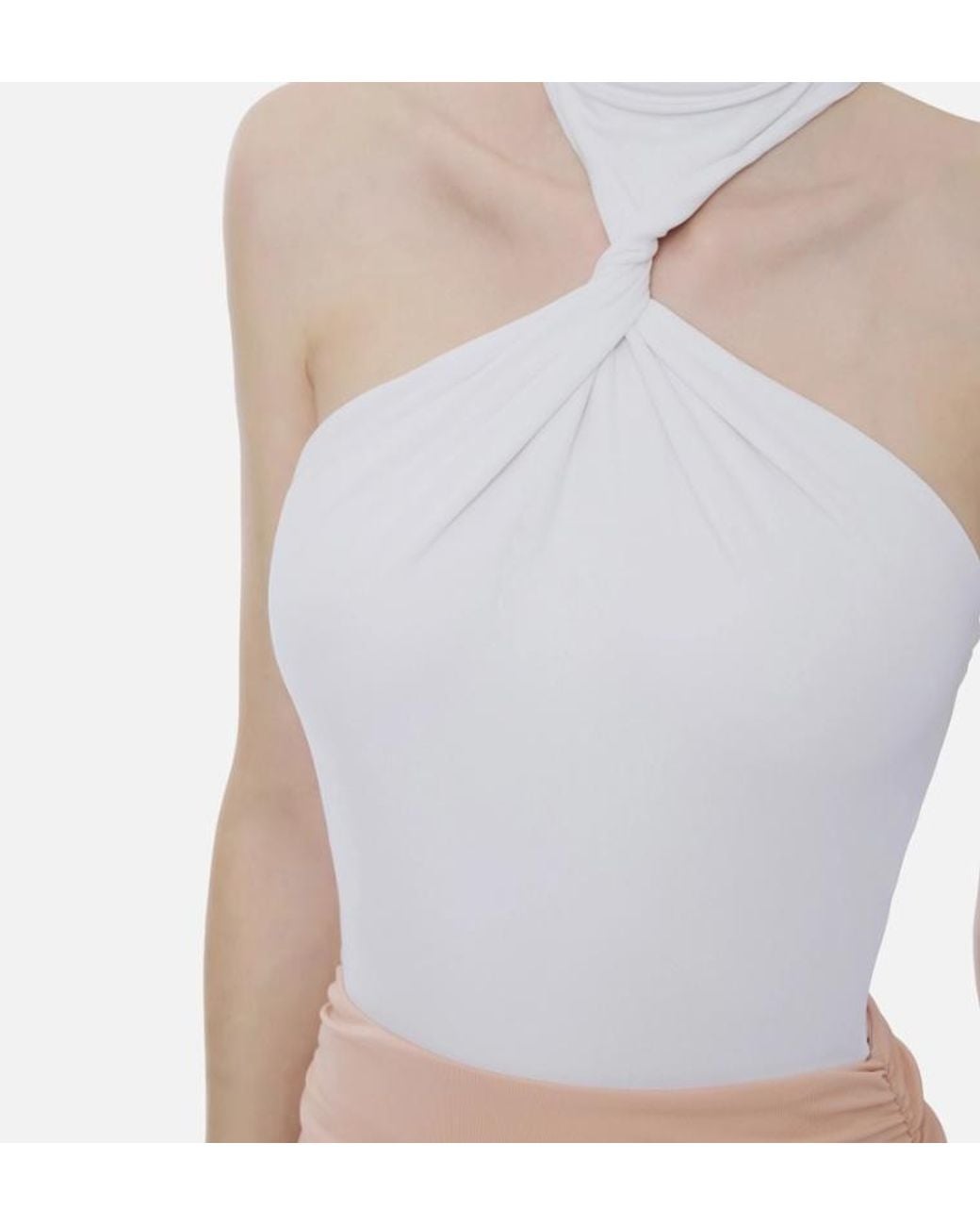 Elisabetta Franchi White Twist-Detail Mock-Neck Bodysuit