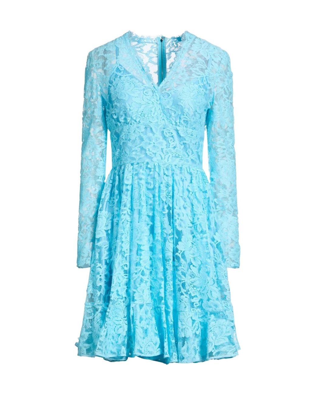 Dolce & Gabbana Blue Long-Sleeved V-Neck Lace Dress