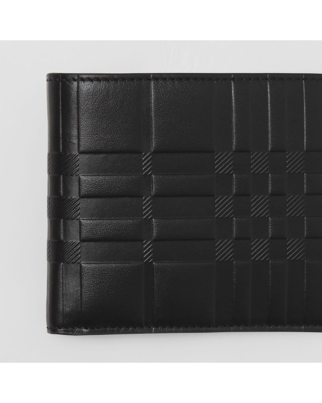 Burberry Black International Embossed Check Leather Wallet for men