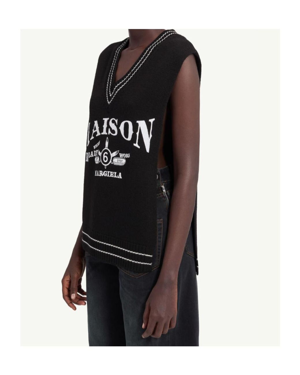 MM6 by Maison Margiela Black Logo-Embroidered V-Neck Gilet