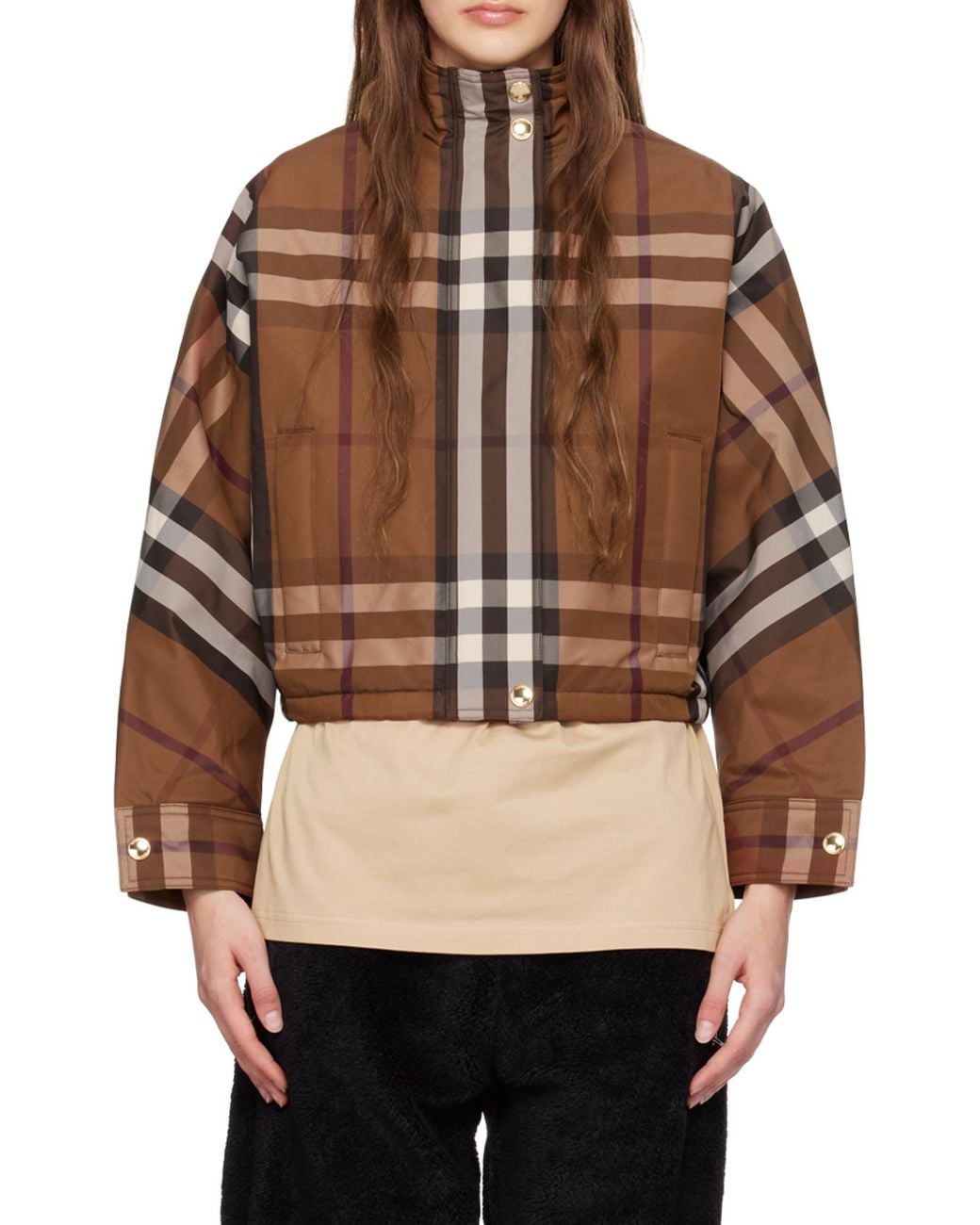 Burberry Brown Check Pattern Zip-Up Jacket