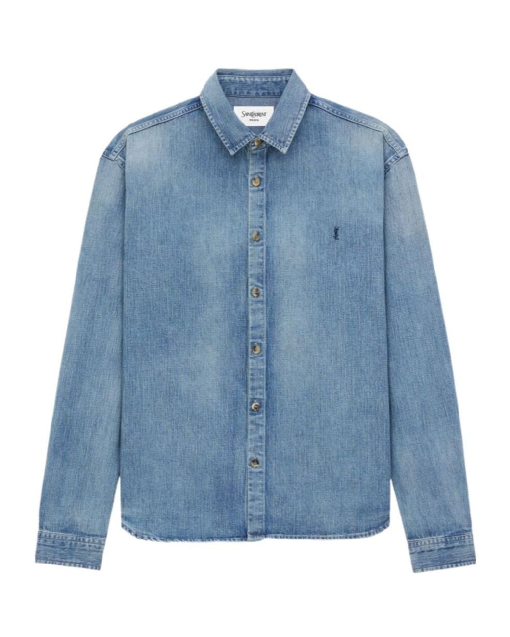 Saint Laurent Blue Cassandre Denim Shirt Day for men