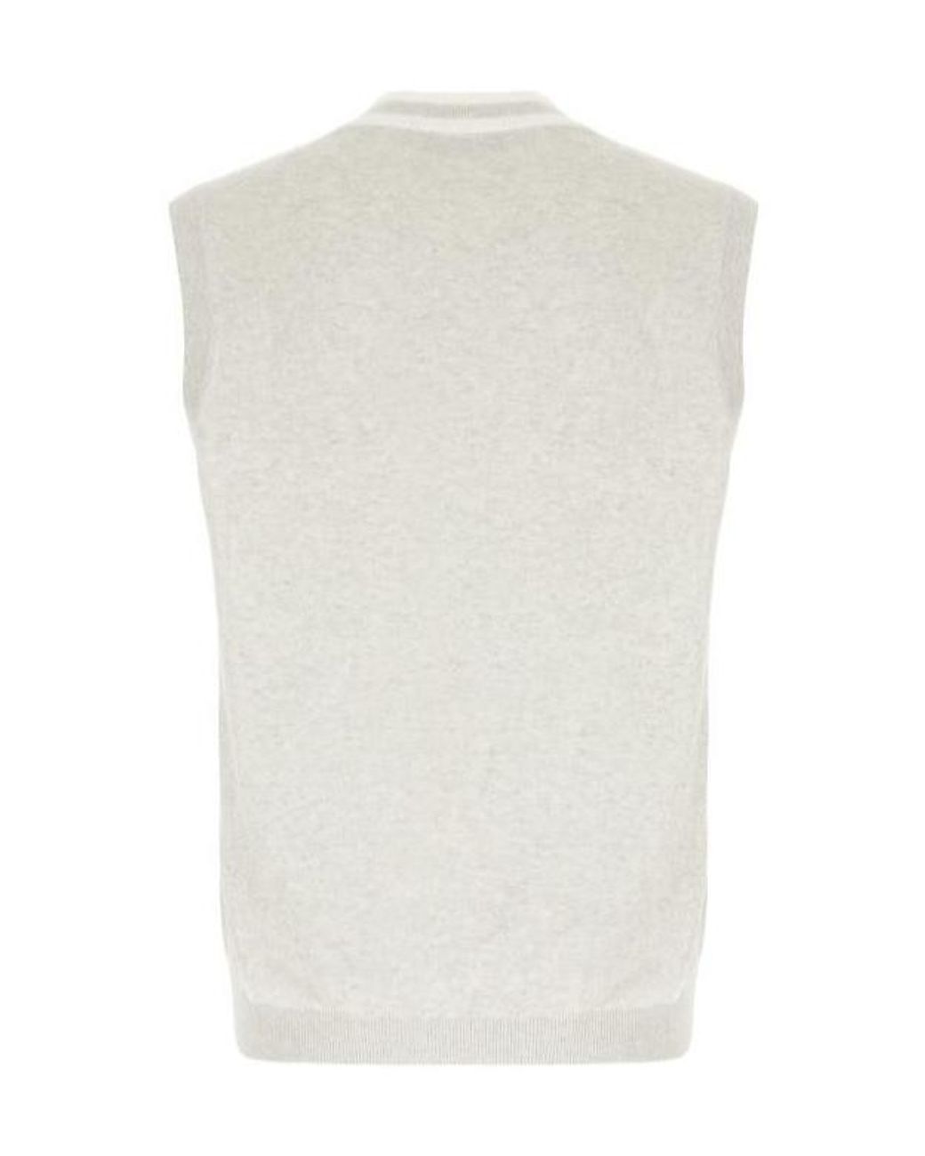 Brunello Cucinelli White V-Neck Logo Embroidered Vest for men
