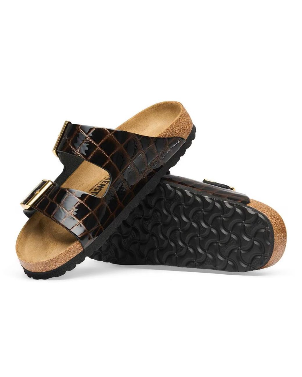 Birkenstock Brown Embossed Double-Strap Flat Sandals