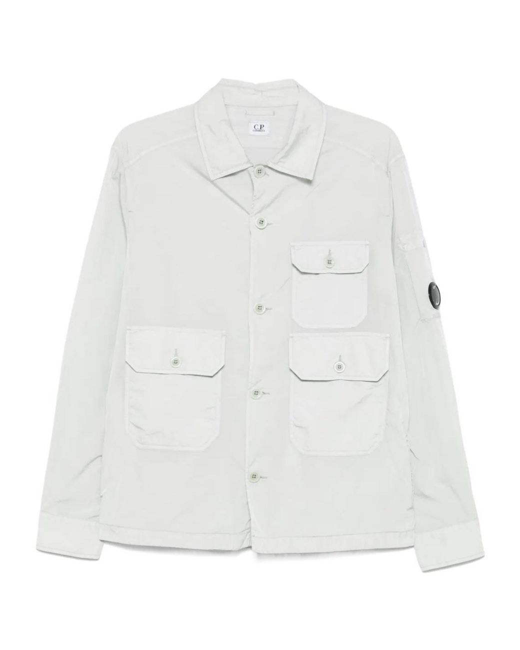 C P Company White Lens-Detail Overshirt for men